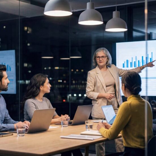 Women giving presentation to stakeholders
