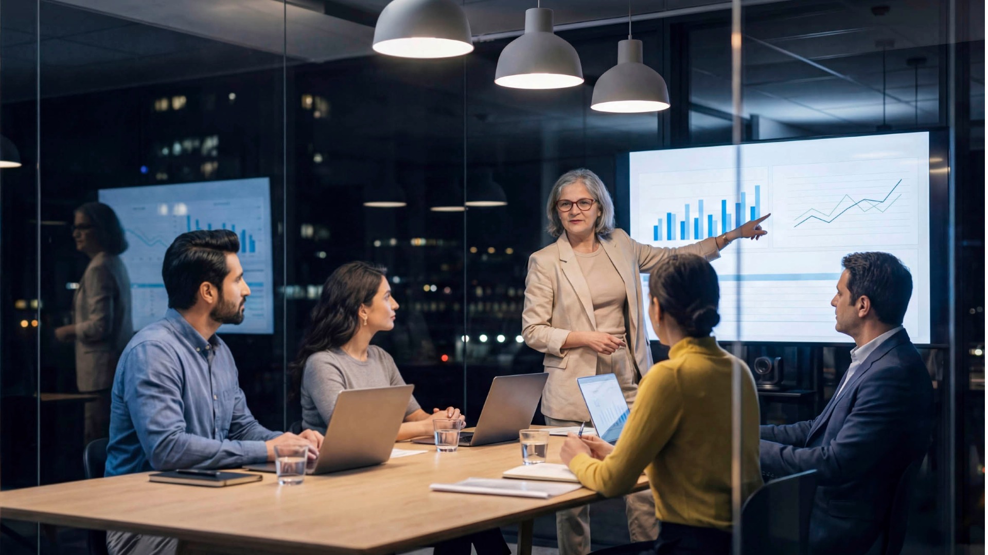 Women giving presentation to stakeholders